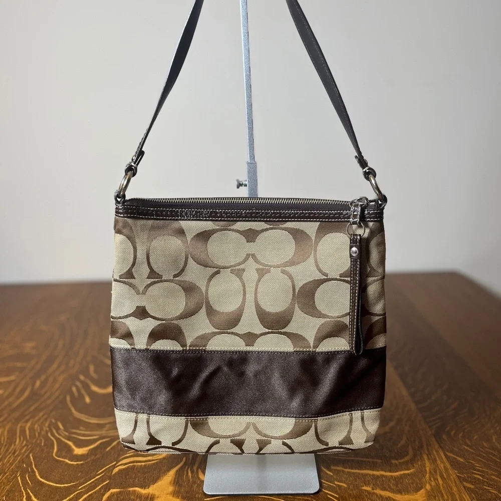 Coach Signature C Canvas with Brown Stripe Shoulder Bag